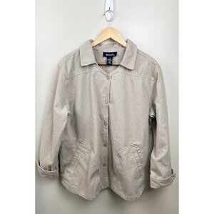 Denim‎ & Co Vtg Women’s Button Up 1X Tan Denim Jacket 3/4 Sleeve Embroidery